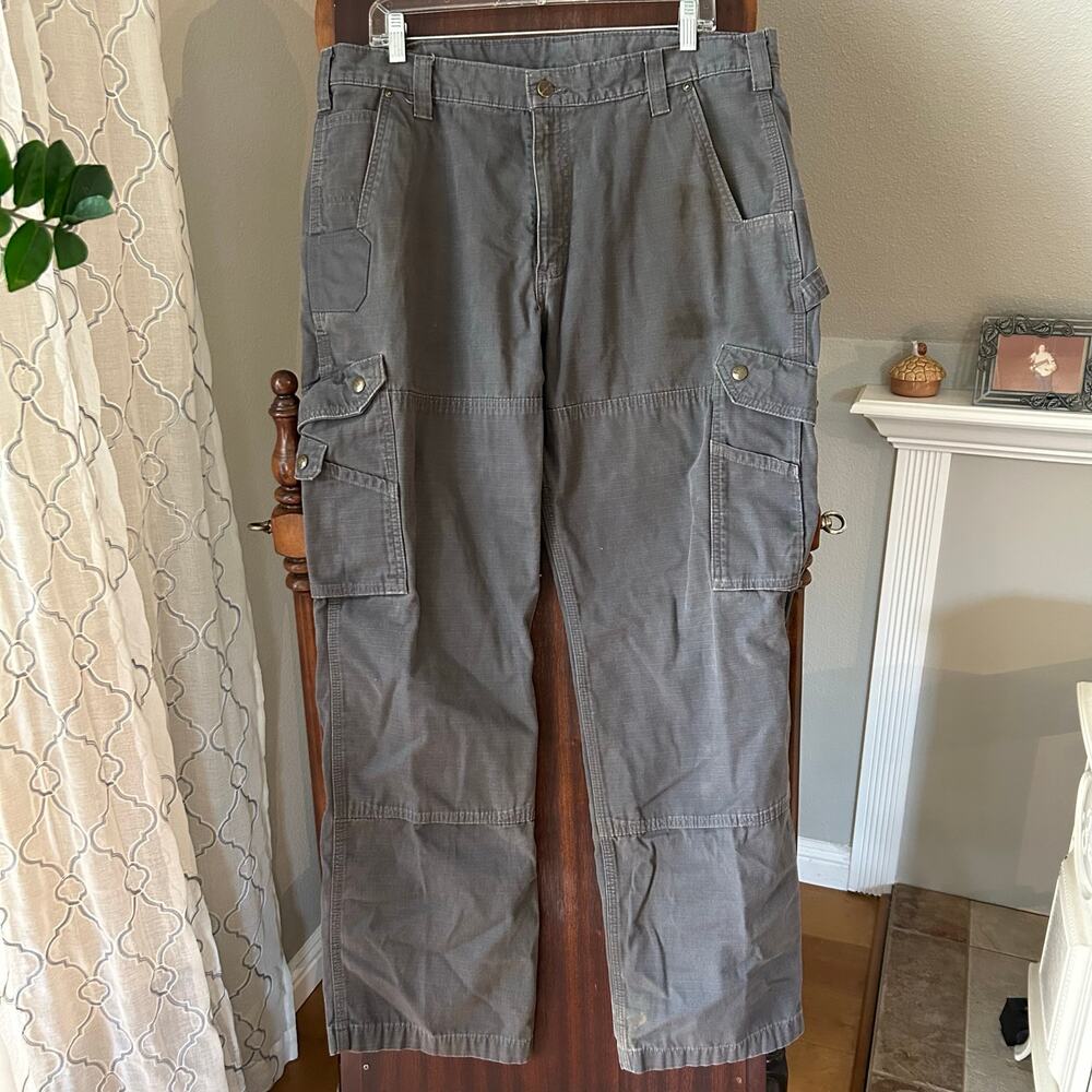 Carhartt Double Knee Cargo Pants Mens 38x32 Cotton Gray